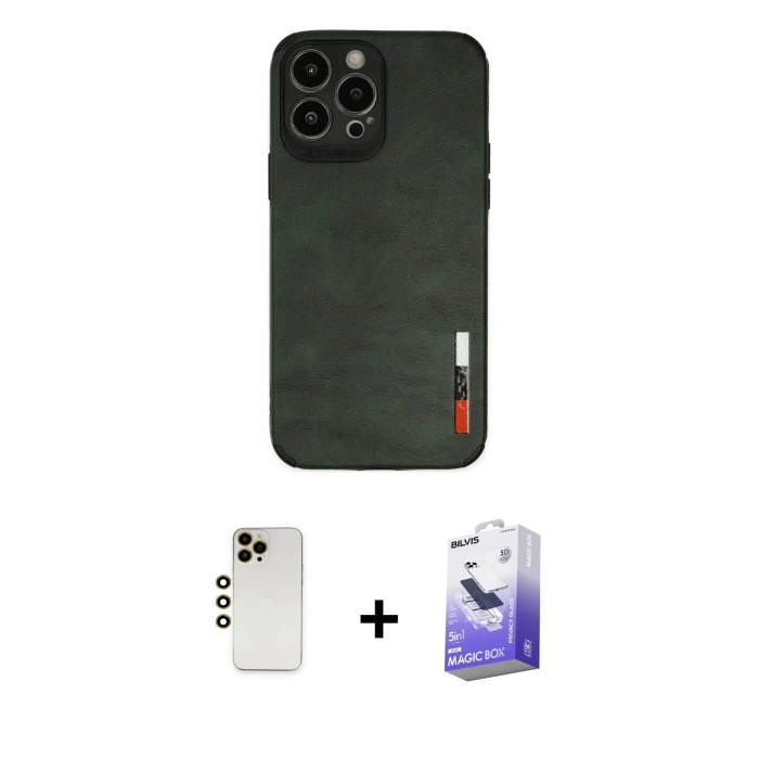 MARSİLYAN™- iPhone 13 Pro Max Kılıf Doruk Asil Koleksiyonu - Siyah Bilvis 5in1 5D Magic Hayalet Cam Ekran Koruyucu + Shine Kamera Lens - GD