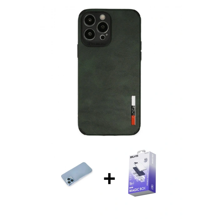 MARSİLYAN™- iPhone 13 Pro Max Kılıf Doruk Asil Koleksiyonu - Siyah Bilvis 5in1 5D Magic Hayalet Cam Ekran Koruyucu + Shine Kamera Lens Koruma Cam - MI