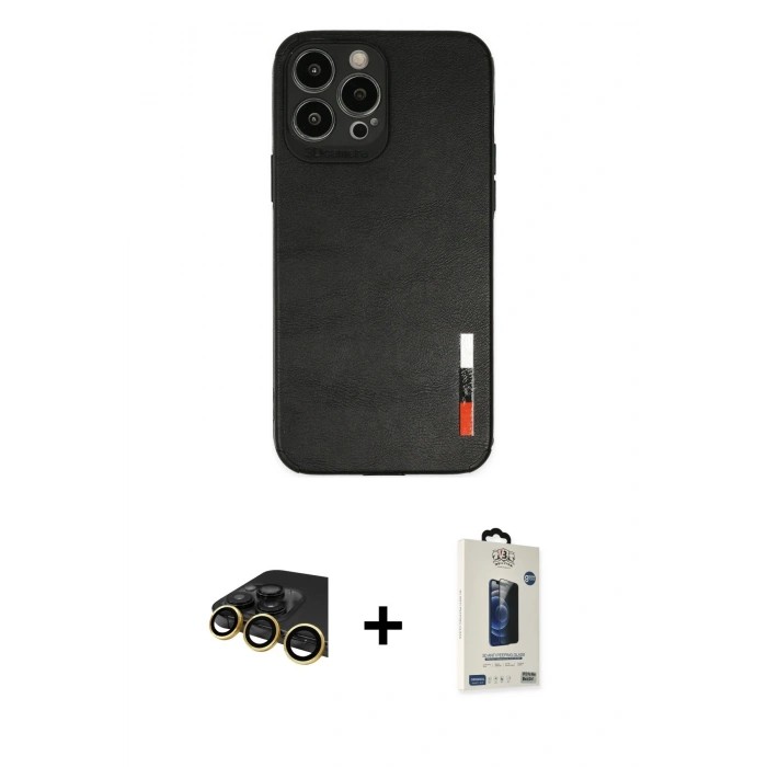 MARSİLYAN™- iPhone 13 Pro Max Kılıf Doruk Asil Koleksiyonu - Siyah Bilvis Hayalet Cam Ekran Koruyucu + Raze Metal Kamera Lens - GD