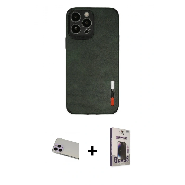 MARSİLYAN™- iPhone 13 Pro Max Kılıf Doruk Asil Koleksiyonu - Siyah Bilvis Hayalet Cam Ekran Koruyucu + Rainbow Kamera Lens Koruma Cam - MR