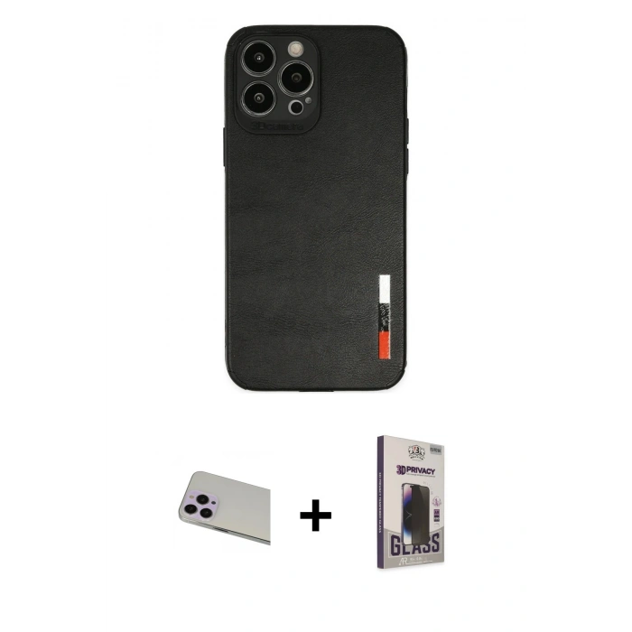 MARSİLYAN™- iPhone 13 Pro Max Kılıf Doruk Asil Koleksiyonu - Siyah Bilvis Hayalet Cam Ekran Koruyucu + Rainbow Kamera Lens Koruma Cam - MR