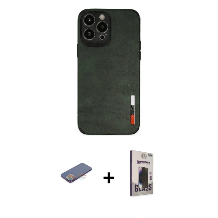 MARSİLYAN™- iPhone 13 Pro Max Kılıf Doruk Asil Koleksiyonu - Siyah Bilvis Hayalet Cam Ekran Koruyucu + Renkli Kamera Lens Koruma Cam - PE