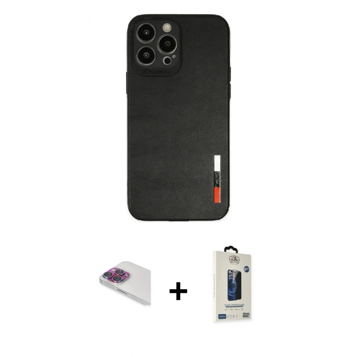 MARSİLYAN™- iPhone 13 Pro Max Kılıf Doruk Asil Koleksiyonu - Siyah Bilvis Hayalet Cam Ekran Koruyucu + Pers Alüminyum Kamera Lens - GI