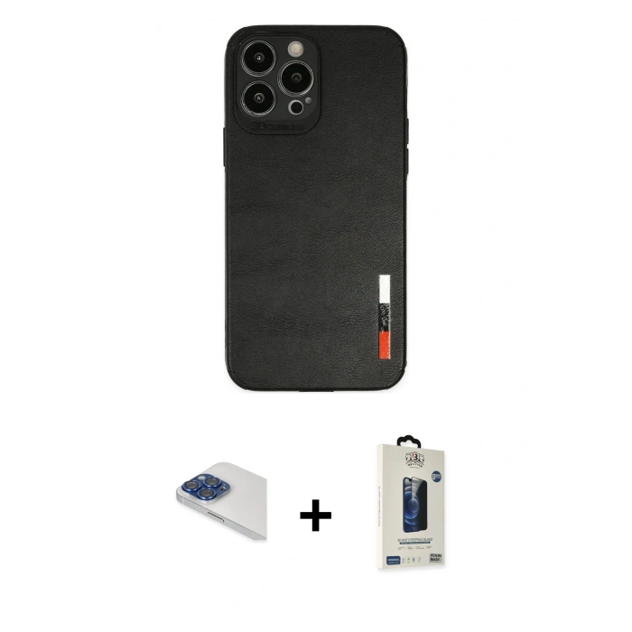 MARSİLYAN™- iPhone 13 Pro Max Kılıf Doruk Asil Koleksiyonu - Siyah Bilvis Hayalet Cam Ekran Koruyucu + Pers Alüminyum Kamera Lens - LT