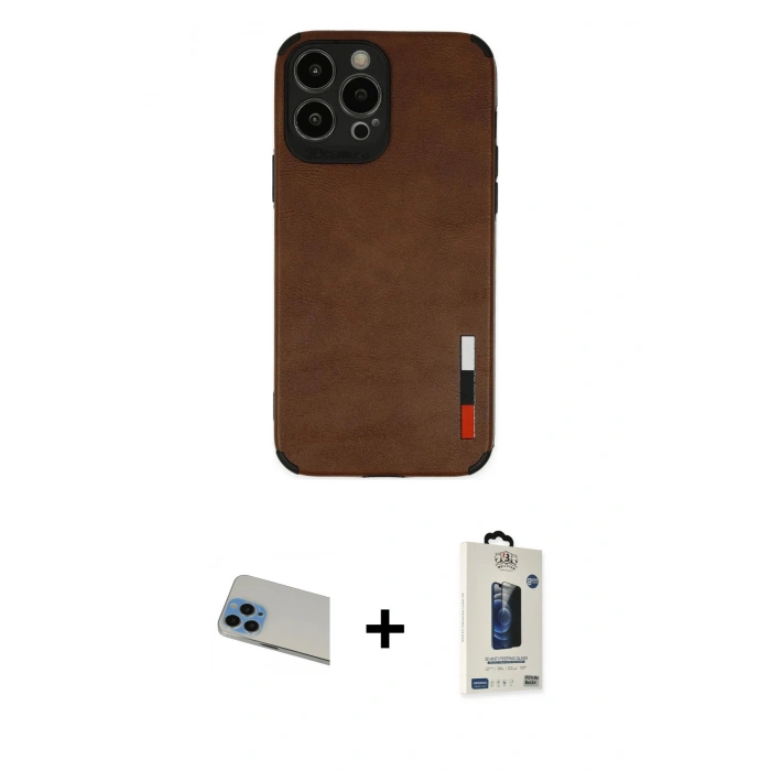 MARSİLYAN™- iPhone 13 Pro Max Kılıf Doruk Asil Koleksiyonu - Siyah Bilvis Hayalet Cam Ekran Koruyucu + Rainbow Kamera Lens Koruma Cam - MI