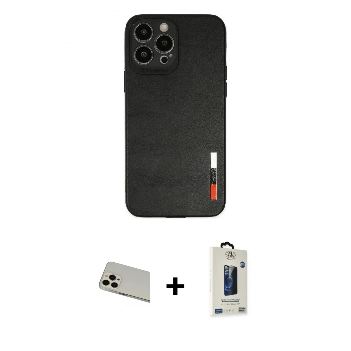 MARSİLYAN™- iPhone 13 Pro Max Kılıf Doruk Asil Koleksiyonu - Siyah Bilvis Hayalet Cam Ekran Koruyucu + Rainbow Kamera Lens Koruma Cam - REGD