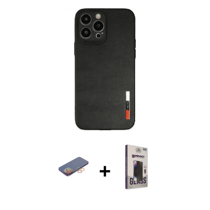 MARSİLYAN™- iPhone 13 Pro Max Kılıf Doruk Asil Koleksiyonu - Siyah Bilvis Hayalet Cam Ekran Koruyucu + Renkli Kamera Lens Koruma Cam - TU