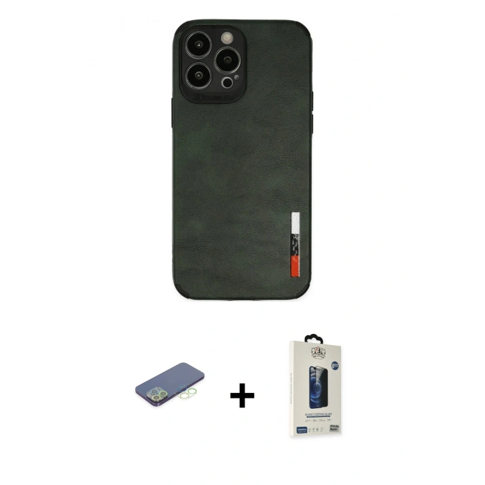 MARSİLYAN™- iPhone 13 Pro Max Kılıf Doruk Asil Koleksiyonu - Siyah Bilvis Hayalet Cam Ekran Koruyucu + Renkli Kamera Lens Koruma Cam - YL