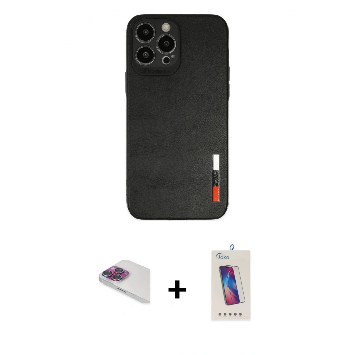 MARSİLYAN™- iPhone 13 Pro Max Kılıf Doruk Asil Koleksiyonu - Siyah Joko 5D Cam + Pers Alüminyum Kamera Lens - GI