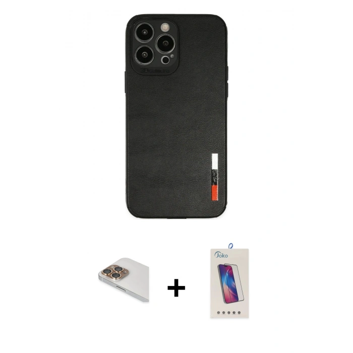 MARSİLYAN™- iPhone 13 Pro Max Kılıf Doruk Asil Koleksiyonu - Siyah Joko 5D Cam + Pers Alüminyum Kamera Lens - GD
