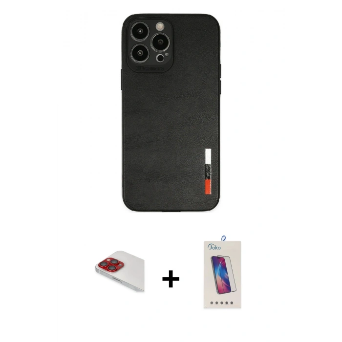 MARSİLYAN™- iPhone 13 Pro Max Kılıf Doruk Asil Koleksiyonu - Siyah Joko 5D Cam + Pers Alüminyum Kamera Lens - KI