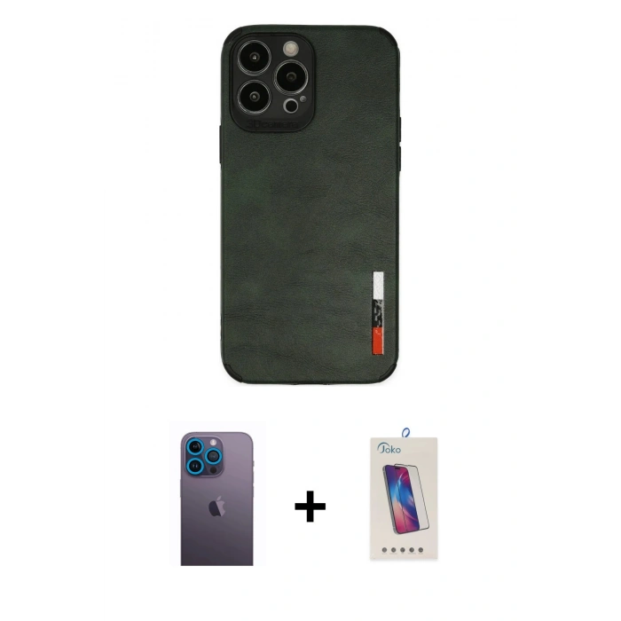 MARSİLYAN™- iPhone 13 Pro Max Kılıf Doruk Asil Koleksiyonu - Siyah Joko 5D Cam + Neon Fosforlu Kamera Lens - MI