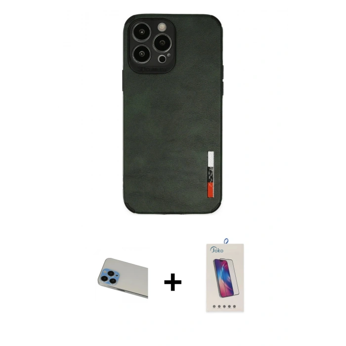 MARSİLYAN™- iPhone 13 Pro Max Kılıf Doruk Asil Koleksiyonu - Siyah Joko 5D Cam + Rainbow Kamera Lens Koruma Cam - MI