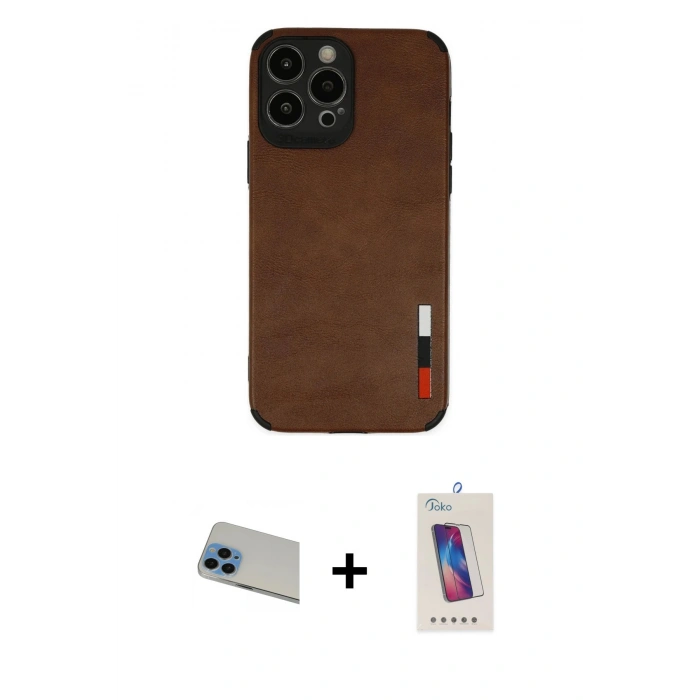 MARSİLYAN™- iPhone 13 Pro Max Kılıf Doruk Asil Koleksiyonu - Siyah Joko 5D Cam + Rainbow Kamera Lens Koruma Cam - MI
