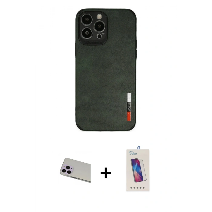 MARSİLYAN™- iPhone 13 Pro Max Kılıf Doruk Asil Koleksiyonu - Siyah Joko 5D Cam + Rainbow Kamera Lens Koruma Cam - MR