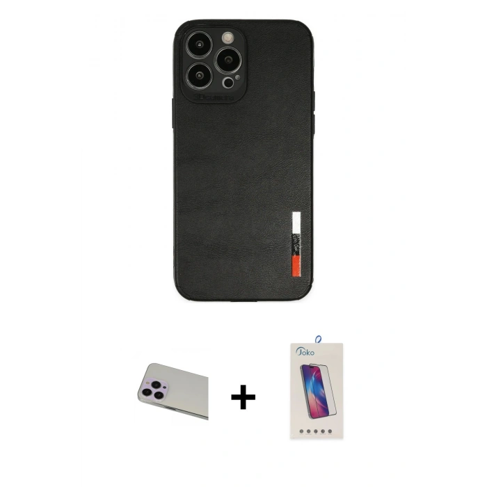 MARSİLYAN™- iPhone 13 Pro Max Kılıf Doruk Asil Koleksiyonu - Siyah Joko 5D Cam + Rainbow Kamera Lens Koruma Cam - MR