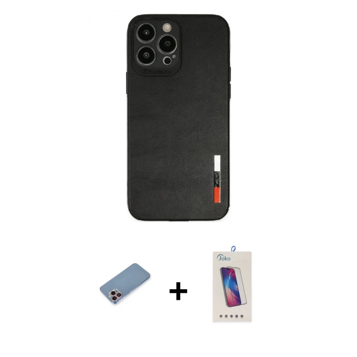 MARSİLYAN™- iPhone 13 Pro Max Kılıf Doruk Asil Koleksiyonu - Siyah Joko 5D Cam + Shine Kamera Lens Koruma Cam - PE