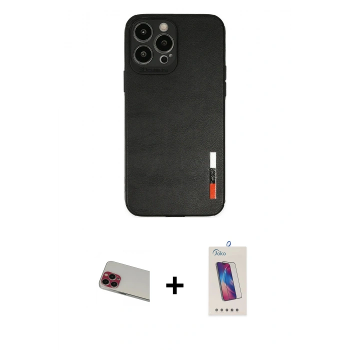 MARSİLYAN™- iPhone 13 Pro Max Kılıf Doruk Asil Koleksiyonu - Siyah Joko 5D Cam + Rainbow Kamera Lens Koruma Cam - KI