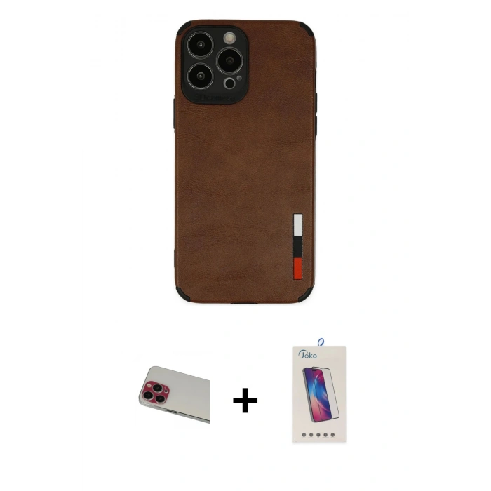 MARSİLYAN™- iPhone 13 Pro Max Kılıf Doruk Asil Koleksiyonu - Siyah Joko 5D Cam + Rainbow Kamera Lens Koruma Cam - KI