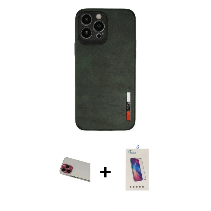 MARSİLYAN™- iPhone 13 Pro Max Kılıf Doruk Asil Koleksiyonu - Siyah Joko 5D Cam + Rainbow Kamera Lens Koruma Cam - KI