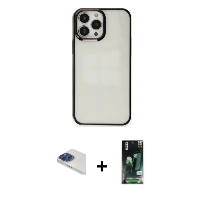 MARSİLYAN™- iPhone 13 Pro Max Kılıf Doruk Doku Prime - Şeffaf 360 Full Body Arka Koruyucu + Pers Alüminyum Kamera Lens - LT