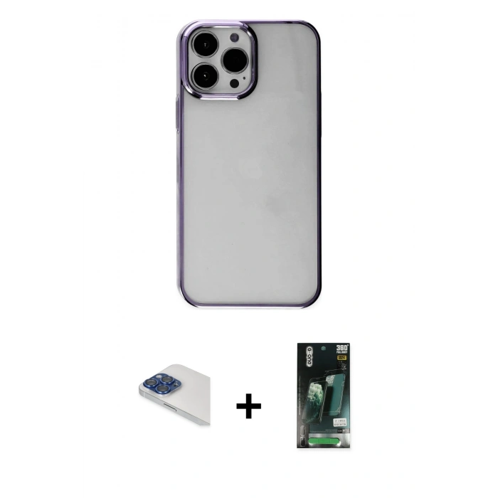 MARSİLYAN™- iPhone 13 Pro Max Kılıf Doruk Doku Prime - Şeffaf 360 Full Body Arka Koruyucu + Pers Alüminyum Kamera Lens - LT