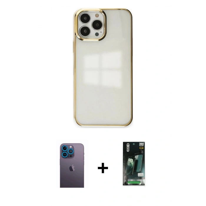 MARSİLYAN™- iPhone 13 Pro Max Kılıf Doruk Doku Prime - Şeffaf 360 Full Body Arka Koruyucu + Neon Fosforlu Kamera Lens - MI