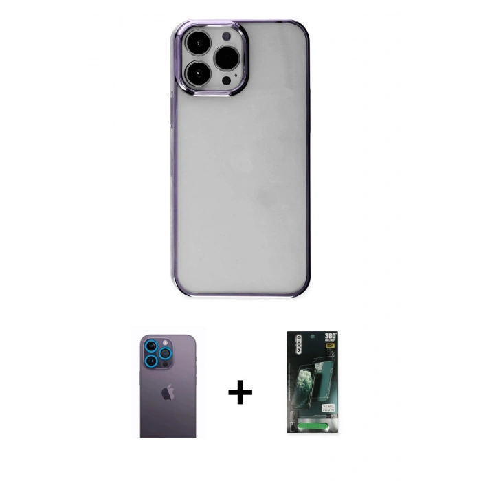 MARSİLYAN™- iPhone 13 Pro Max Kılıf Doruk Doku Prime - Şeffaf 360 Full Body Arka Koruyucu + Neon Fosforlu Kamera Lens - MI