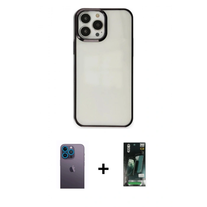 MARSİLYAN™- iPhone 13 Pro Max Kılıf Doruk Doku Prime - Şeffaf 360 Full Body Arka Koruyucu + Neon Fosforlu Kamera Lens - MI