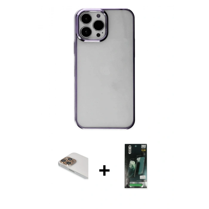 MARSİLYAN™- iPhone 13 Pro Max Kılıf Doruk Doku Prime - Şeffaf 360 Full Body Arka Koruyucu + Pers Alüminyum Kamera Lens - GD