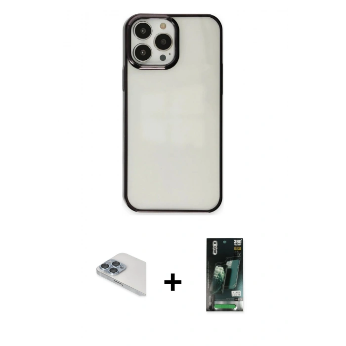 MARSİLYAN™- iPhone 13 Pro Max Kılıf Doruk Doku Prime - Şeffaf 360 Full Body Arka Koruyucu + Pers Alüminyum Kamera Lens - SABE