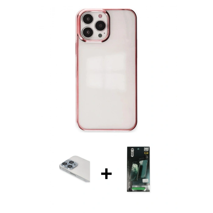 MARSİLYAN™- iPhone 13 Pro Max Kılıf Doruk Doku Prime - Şeffaf 360 Full Body Arka Koruyucu + Pers Alüminyum Kamera Lens - SABE