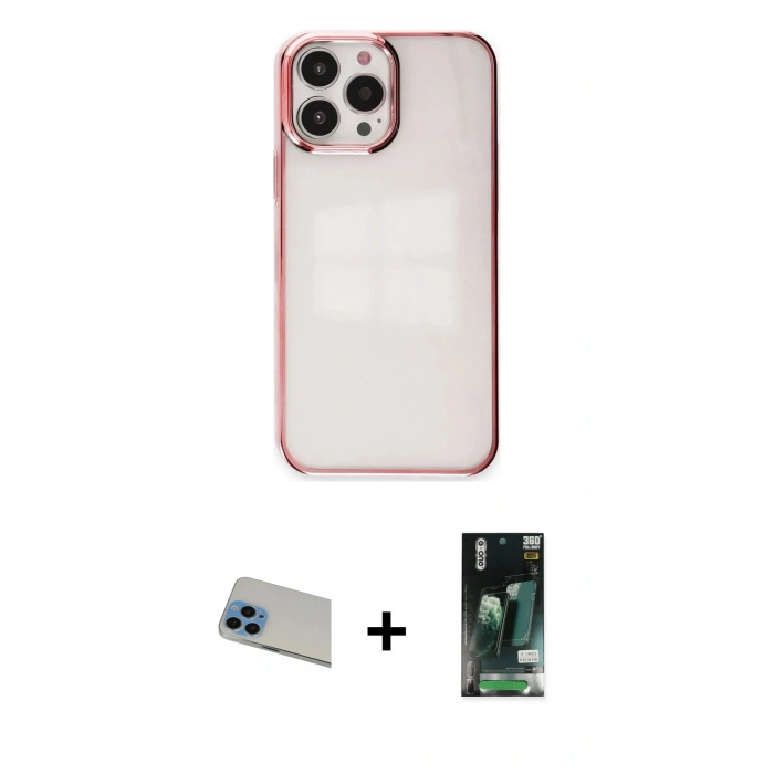 MARSİLYAN™- iPhone 13 Pro Max Kılıf Doruk Doku Prime - Şeffaf 360 Full Body Arka Koruyucu + Rainbow Kamera Lens Koruma Cam - MI