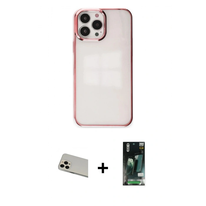 MARSİLYAN™- iPhone 13 Pro Max Kılıf Doruk Doku Prime - Şeffaf 360 Full Body Arka Koruyucu + Rainbow Kamera Lens Koruma Cam - REGD