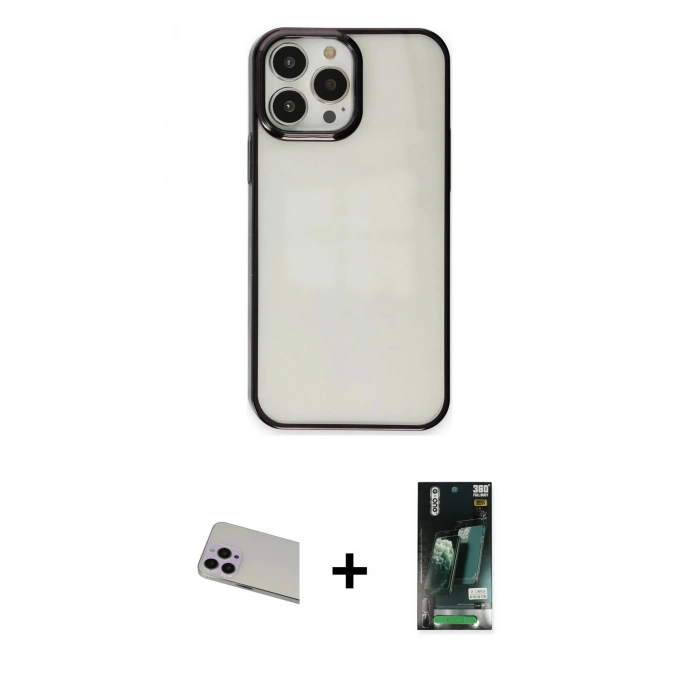 MARSİLYAN™- iPhone 13 Pro Max Kılıf Doruk Doku Prime - Şeffaf 360 Full Body Arka Koruyucu + Rainbow Kamera Lens Koruma Cam - MR