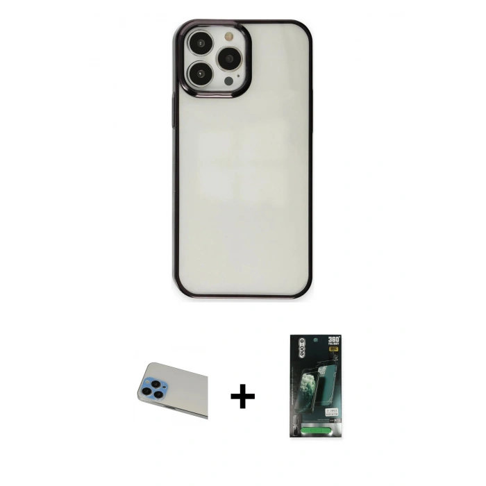 MARSİLYAN™- iPhone 13 Pro Max Kılıf Doruk Doku Prime - Şeffaf 360 Full Body Arka Koruyucu + Rainbow Kamera Lens Koruma Cam - MI