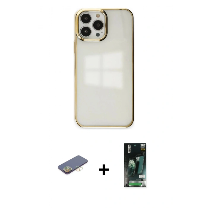 MARSİLYAN™- iPhone 13 Pro Max Kılıf Doruk Doku Prime - Şeffaf 360 Full Body Arka Koruyucu + Renkli Kamera Lens Koruma Cam - SI