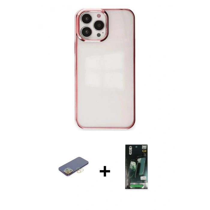 MARSİLYAN™- iPhone 13 Pro Max Kılıf Doruk Doku Prime - Şeffaf 360 Full Body Arka Koruyucu + Renkli Kamera Lens Koruma Cam - SI