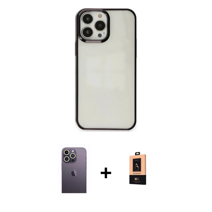 MARSİLYAN™- iPhone 13 Pro Max Kılıf Doruk Doku Prime - Şeffaf Maxco Cam Ekran Koruyucu + Neon Fosforlu Kamera Lens - BZ