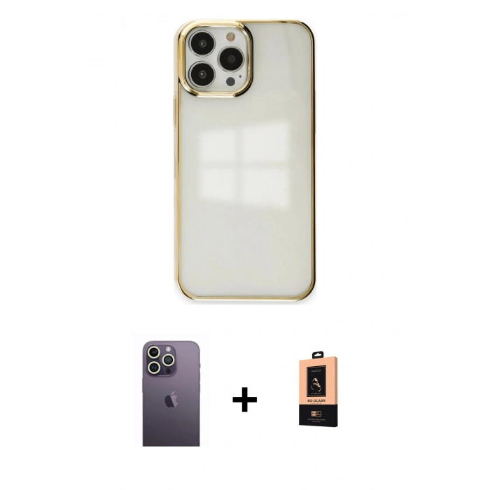 MARSİLYAN™- iPhone 13 Pro Max Kılıf Doruk Doku Prime - Şeffaf Maxco Cam Ekran Koruyucu + Neon Fosforlu Kamera Lens - BZ