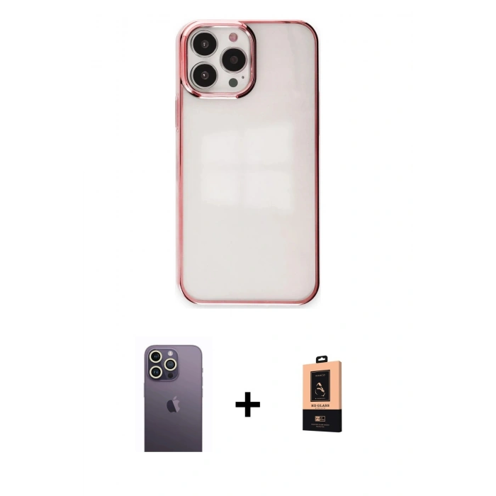 MARSİLYAN™- iPhone 13 Pro Max Kılıf Doruk Doku Prime - Şeffaf Maxco Cam Ekran Koruyucu + Neon Fosforlu Kamera Lens - BZ