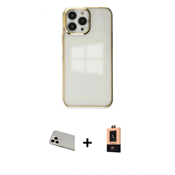 MARSİLYAN™- iPhone 13 Pro Max Kılıf Doruk Doku Prime - Şeffaf Maxco Cam Ekran Koruyucu + Rainbow Kamera Lens Koruma Cam - BZ