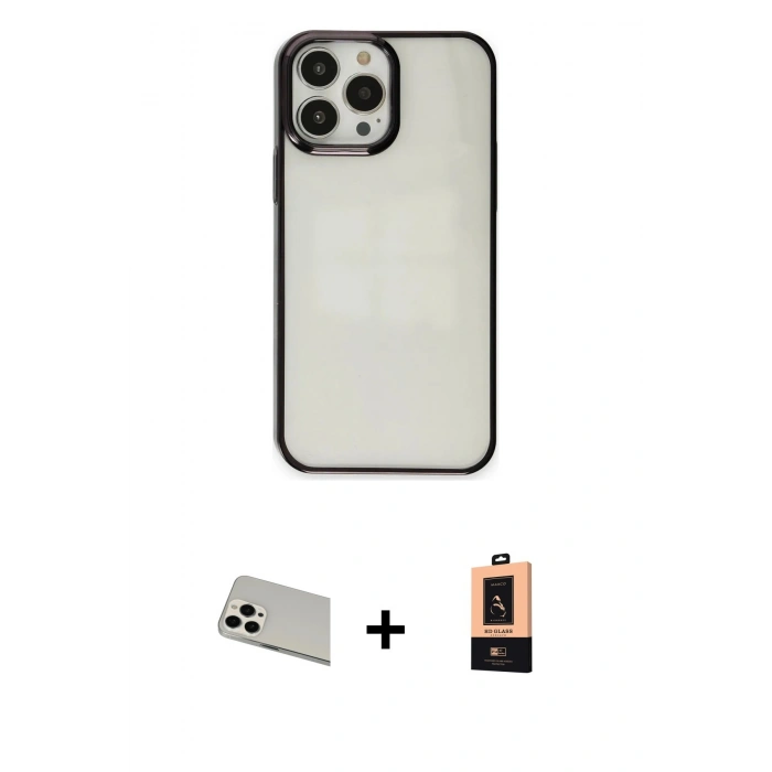 MARSİLYAN™- iPhone 13 Pro Max Kılıf Doruk Doku Prime - Şeffaf Maxco Cam Ekran Koruyucu + Rainbow Kamera Lens Koruma Cam - BZ