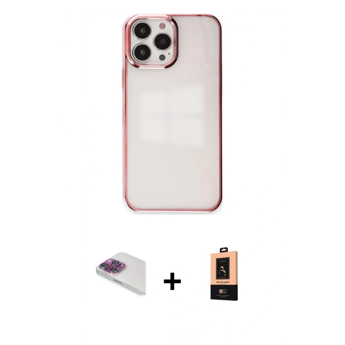 MARSİLYAN™- iPhone 13 Pro Max Kılıf Doruk Doku Prime - Şeffaf Maxco Cam Ekran Koruyucu + Pers Alüminyum Kamera Lens - GI