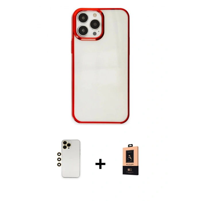 MARSİLYAN™- iPhone 13 Pro Max Kılıf Doruk Doku Prime - Şeffaf Maxco Cam Ekran Koruyucu + Shine Kamera Lens - GD
