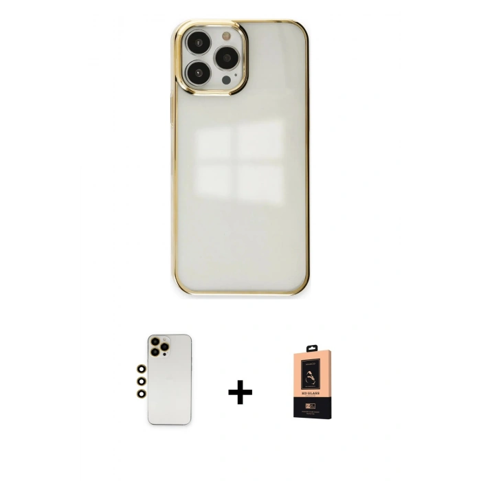 MARSİLYAN™- iPhone 13 Pro Max Kılıf Doruk Doku Prime - Şeffaf Maxco Cam Ekran Koruyucu + Shine Kamera Lens - GD