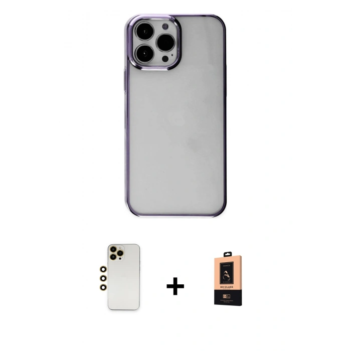 MARSİLYAN™- iPhone 13 Pro Max Kılıf Doruk Doku Prime - Şeffaf Maxco Cam Ekran Koruyucu + Shine Kamera Lens - GD
