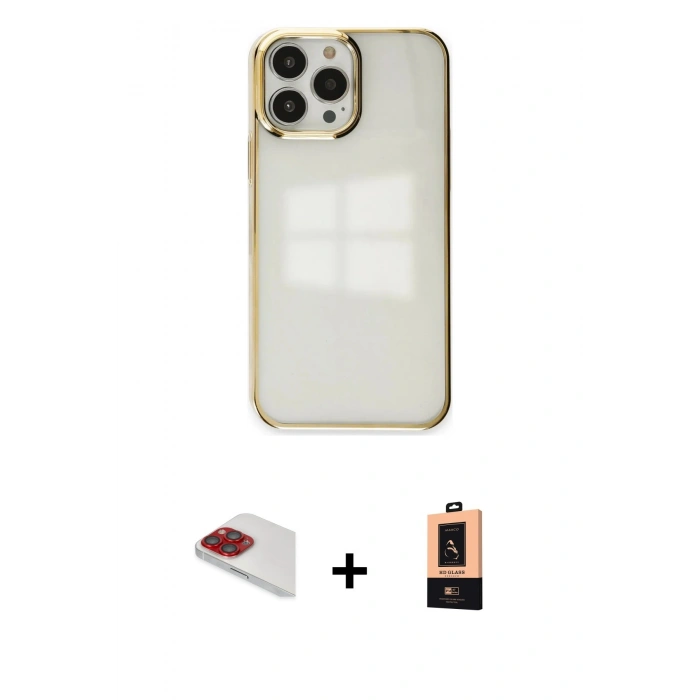 MARSİLYAN™- iPhone 13 Pro Max Kılıf Doruk Doku Prime - Şeffaf Maxco Cam Ekran Koruyucu + Pers Alüminyum Kamera Lens - KI