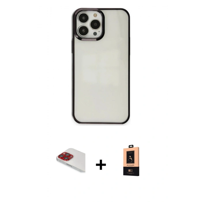 MARSİLYAN™- iPhone 13 Pro Max Kılıf Doruk Doku Prime - Şeffaf Maxco Cam Ekran Koruyucu + Pers Alüminyum Kamera Lens - KI