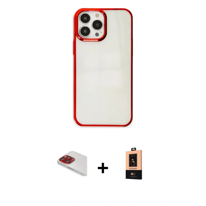 MARSİLYAN™- iPhone 13 Pro Max Kılıf Doruk Doku Prime - Şeffaf Maxco Cam Ekran Koruyucu + Pers Alüminyum Kamera Lens - KI